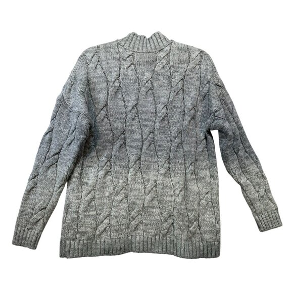 Lands End Womens Cable Knit  Sweater M/P Gray Wool Blend Fisherman Look - Picture 9 of 13